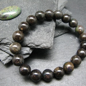Black Opal Genuine Bracelet ~ 7 Inches  ~ 10mm Round Beads