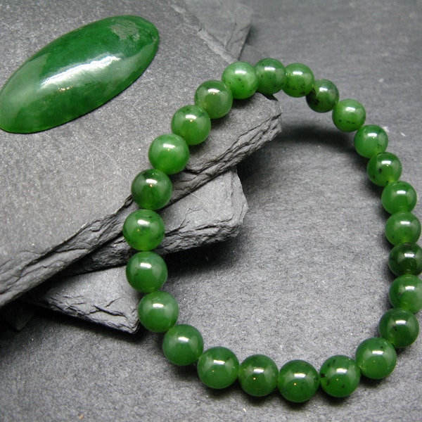 Jade Nephrite Genuine Bracelet ~ 7 Inches  ~ 8mm Round Beads