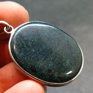 Rare Black Opal Sterling Silver Pendant From Australia - 1.5" - 5.61 Grams