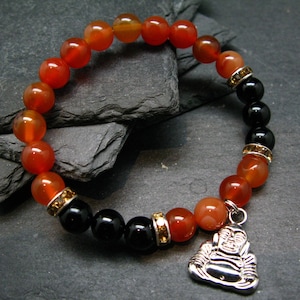 Carnelian & Black Onyx Genuine Bracelet ~ 7 Inches  ~ 8mm Round Beads