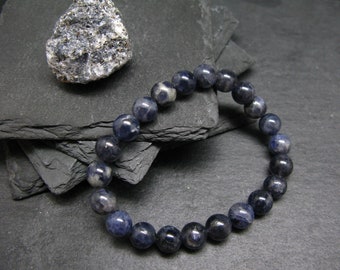 Iolite Cordierite Genuine Bracelet ~ 7 Inches  ~ 8mm Round Beads