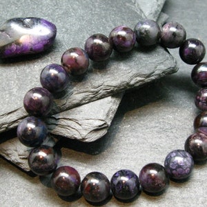 Sugilite Genuine Bracelet ~ 7 Inches  ~ 10mm Round Beads