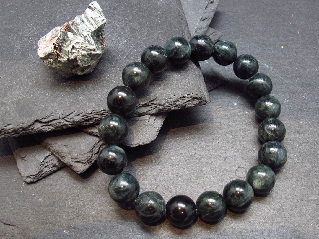 Seraphinit Seraphinite Clinochlore Genuine Bracelet ~ 7 Inches ~ 11.5mm Round ...