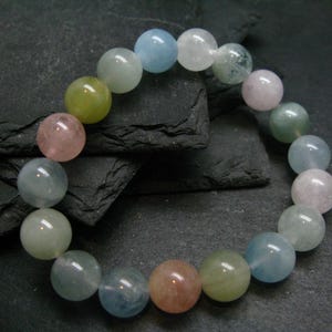 Aquamarine & Morganite Genuine Bracelet ~ 7 Inches  ~ 10mm Round Beads