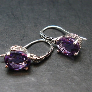 Faceted Natural Amethyst 925 Sterling Silver Earrings - 0.9&quot; - 2.77 Grams