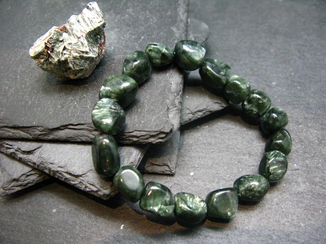 Seraphinit Seraphinite Clinochlore Genuine Bracelet ~ 7 Inches ~ 12mm Tumbled ...