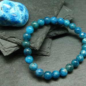 Neon Blue Apatite Genuine Bracelet ~ 7 Inches  ~ 8mm Round Beads