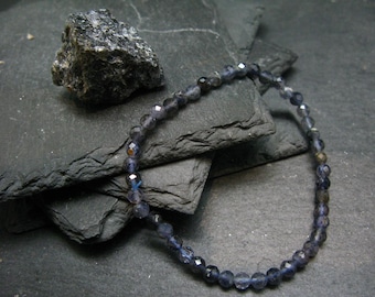 Pulsera auténtica de cordierita iolita ~ 7 pulgadas ~ Cuentas facetadas de 4 mm