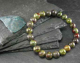 Dragon Bloodstone Bracelet authentique ~ 7 pouces ~ perles rondes de 8 mm