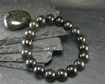 Nuumite Nuummite Genuine Bracelet ~ 7 Inches  ~ 10mm Round Beads