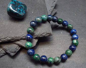 Quantum Quattro (Dioptase Chrysocola Malachite Shattuckite) Genuine Bracelet ~ 7 Inches  ~ 8mm Round Beads