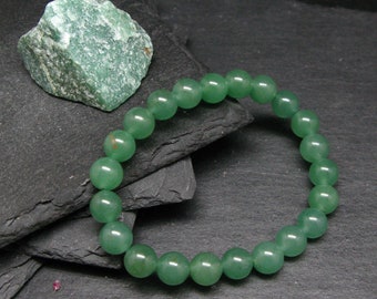 Green Aventurine Genuine Bracelet ~ 7 Inches  ~ 8mm Round Beads