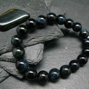 Hawks Eye Genuine Bracelet ~ 7 Inches  ~ 10mm Round Beads