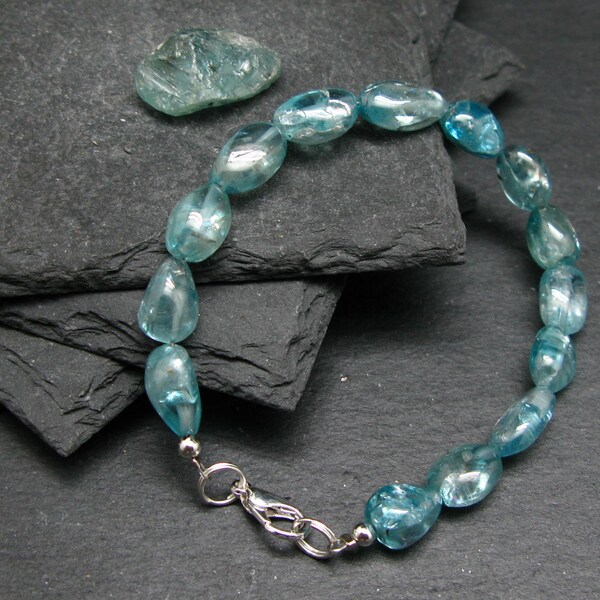 Gem Blue Zircon Genuine Bracelet ~ 7 Inches  ~ 10mm Tumbled Beads