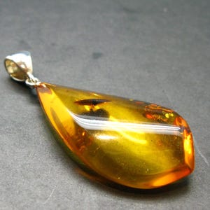 Natural  Baltic Amber 925 Silver Pendant - 2.1&quot;