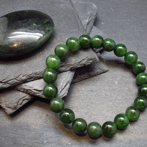 Jade Nephrite Genuine Bracelet ~ 7 Inches  ~ 10mm Round Beads