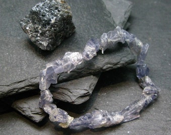 Pulsera genuina de iolita y cordierita de ~ 7 pulgadas ~ cuentas crudas de 12 mm