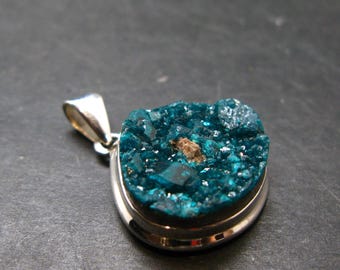 Dioptase Crystal Silver Pendant from Congo - 7.89 Grams - 1.2"