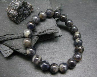 Pulsera genuina de iolita y cordierita de ~ 7 pulgadas ~ cuentas redondas de 10 mm