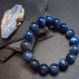 Blue Kyanite Genuine Bracelet ~ 7 Inches  ~ 13mm Round Beads