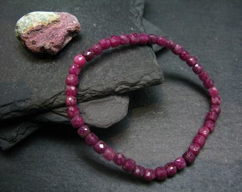 Ruby Genuine Bracelet ~ 7 Inches  ~ 4mm Facetted Squared Beads