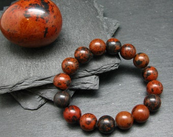 Mahogany Obsidian Genuine Bracelet ~ 7 Inches  ~ 12mm Round Beads