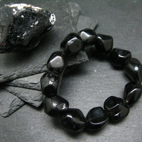 Apache Tears Obsidia Genuine Bracelet ~ 7 Inches  ~ 16mm Beads