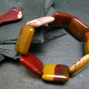 Mookaite Jasper Genuine Bracelet ~ 7 Inches  ~ 25mm Rectangular Beads