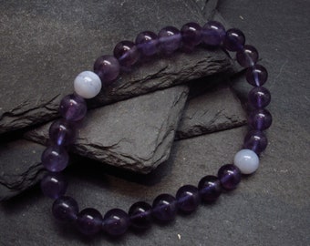Blaue Spitze Achat & Amethyst echtes Armband ~ 6,5 Zoll ~ 7 mm Runde Perlen