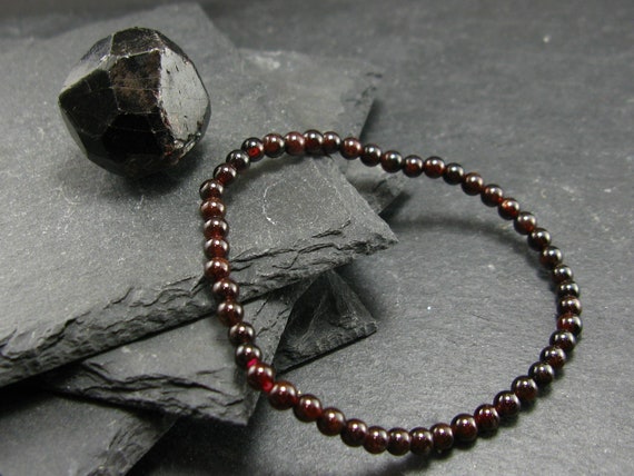 Garnet Almandine Genuine Bracelet 7 Inches 4mm Round Beads Etsy