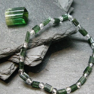 Green Tourmaline & Quartz Genuine Bracelet ~ 7 Inches  ~ 5mm Crystal Beads