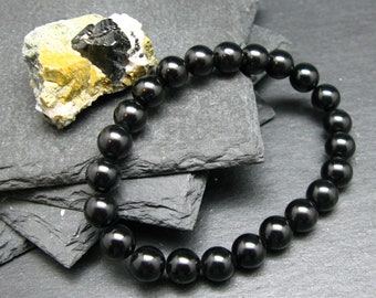 Bracelet authentique Spinel noir ~ 7 pouces ~ perles rondes de 8mm