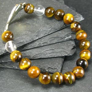 Tiger Eye & Quartz Genuine Bracelet ~ 7 Inches  ~ 8mm Round Beads