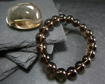 Smoky Quartz Genuine Bracelet ~ 7 Inches  ~ 10mm Round Beads