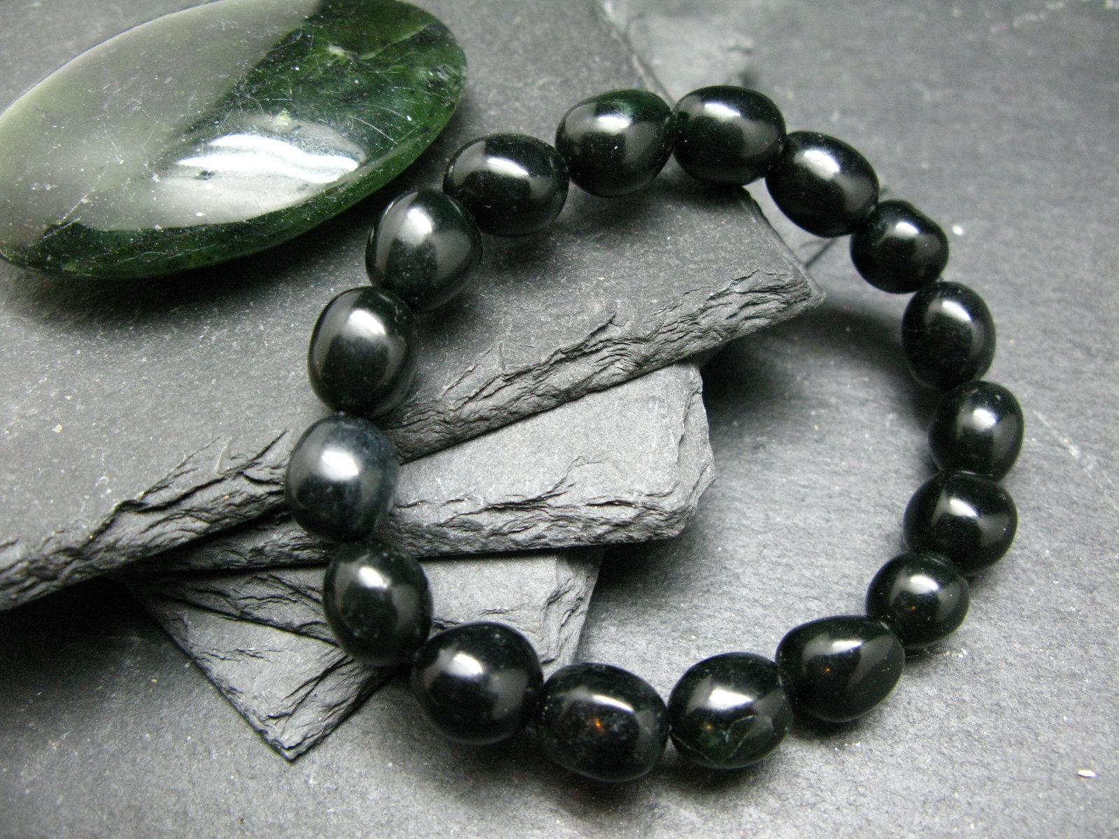 Black Jade Nephrite Genuine Bracelet ~ 7 Inches ~ 10mm Tumbled