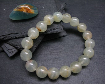Pulsera genuina de calcita acuatizada lemuriana de ~ 7,5 pulgadas ~ cuentas redondas de 11 mm