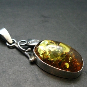 Natural  Baltic Amber 925 Silver Pendant - 2.1&quot;