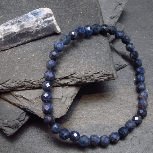 Bracelet saphir bleu véritable ~ 7 pouces ~ 6 mm perles rondes à facettes
