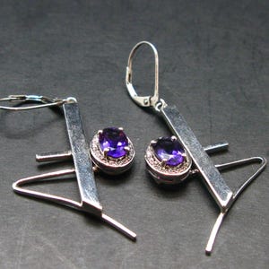 Faceted Natural Amethyst 925 Sterling Silver Earrings - 0.5&quot; - 8.83 Grams