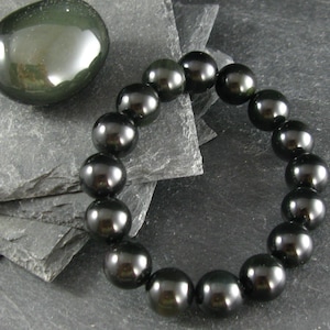 Black Obsidian Genuine Bracelet ~ 7 Inches  ~ 12mm Round Beads