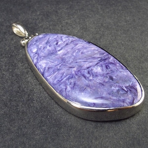 Lilac Stone!!! Stunning Silky Charoite Sterling Silver Pendant From Russia - 2.4" - 16.8 Grams