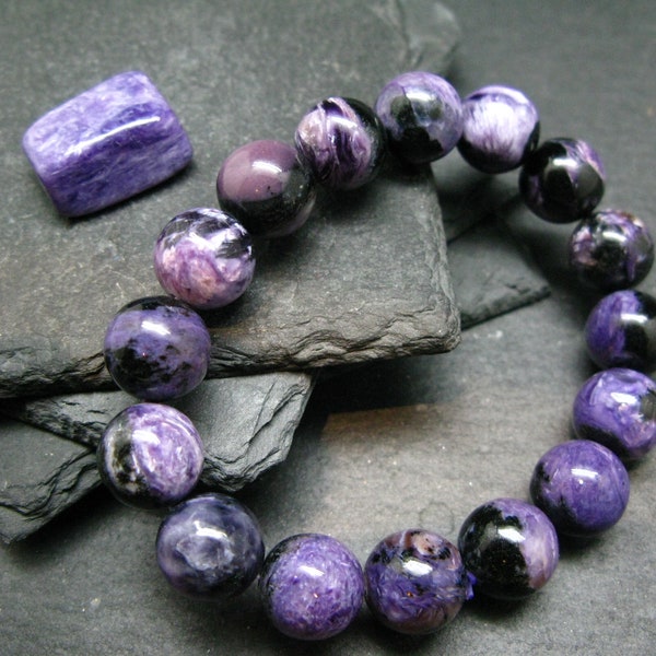 Charoite Genuine Bracelet ~ 7 Inches  ~ 12mm Round Beads