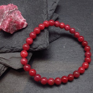 Rhodonite Gem Genuine Bracelet ~ 7 Inches  ~ 6mm Round Beads