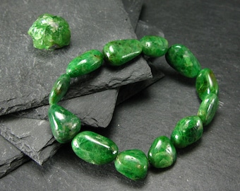 Green Garnet Tsavorite Genuine Bracelet ~ 7 Inches  ~ 15mm Tumbled Beads