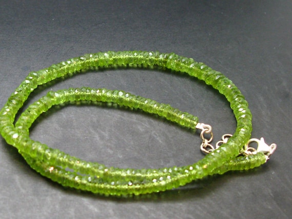 Gem Olivine Peridot Rondelle Beads Necklace From Pakistan - 17"
