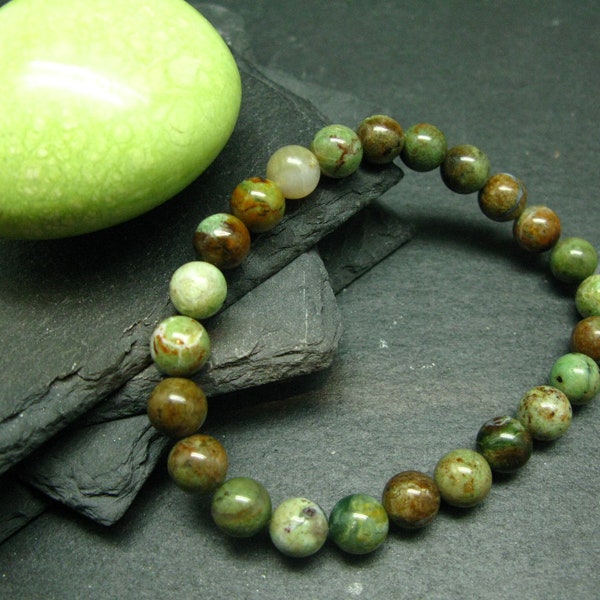 Bracelet d’origine Opale Verte ~ 7 Pouces ~ Perles Rondes de 8mm