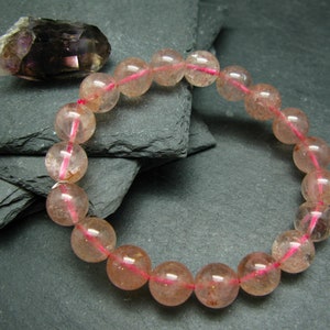 Strawberry Quartz Genuine Bracelet ~ 7 Inches  ~ 11mm Round Beads