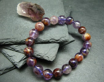 Cacoxenite in Amethyst Genuine Bracelet ~ 7 Inches  ~ 10mm Round Beads