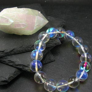 Angel Aura Quartz Genuine Bracelet ~ 7 Inches  ~ 12mm Round Beads