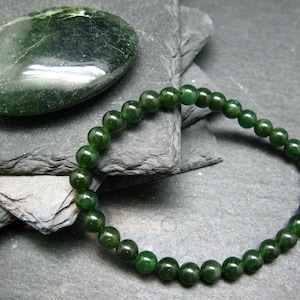 Jade Nephrite Genuine Bracelet ~ 7 Inches  ~ 6mm Round Beads